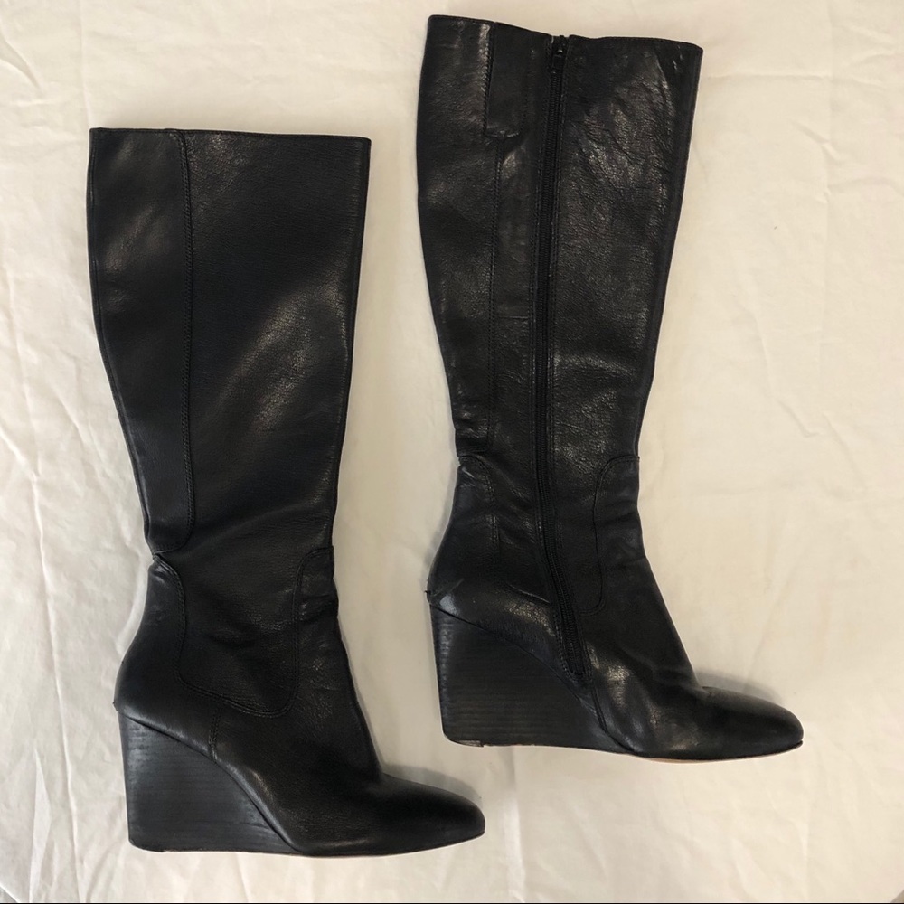 Nine West Black Leather Heartset Wedge Boots